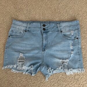 Distressed Light Blue Denim Shorts